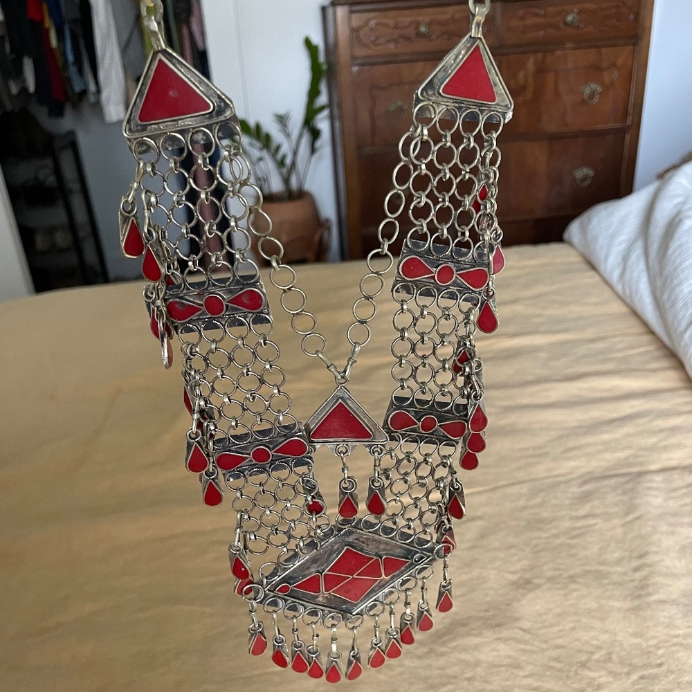 Vintage Red Afghan Kuchi Necklace